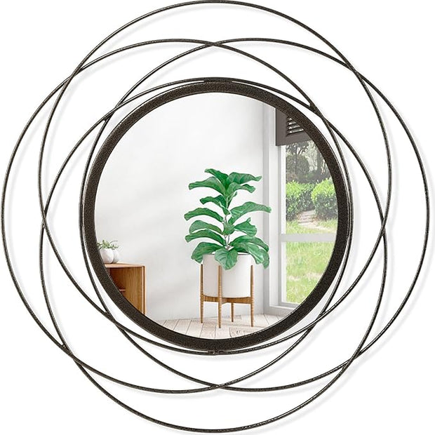 Mirrors Wall Decor Iron Frame Round Art Wall Mirrors Home Decoration Hanging Mirrors for Living Room Bedroom Bathroom Entryway 12” x 12”