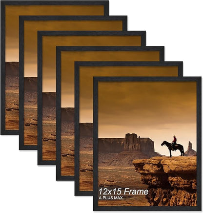 A PLUS MAX 12x15 Picture Frame Set of 6, Black Engineered Wood Frame for 12 x 15 Inch Picture Poster Photo, Light Weight 12 by 15 Frame with Wood-grain for Wall - 6 Pack/Black/12 x15