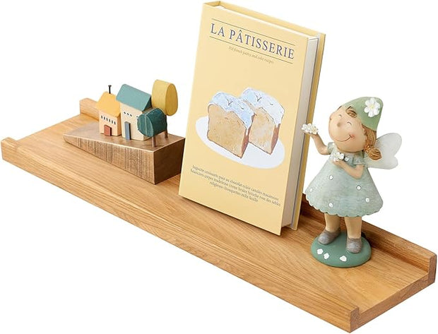 Oak Floating Shelves for Wall 24 Inch (Width 4"), Natural Wood Wall Shelves Display Picture Ledge Shelf for Living Room Bedroom Bathroom Kitchen Office Decor and Storage