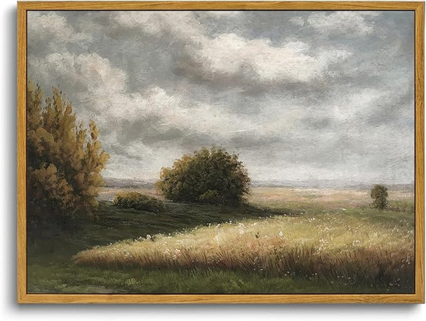 OIQArtOIQ Vintage Landscape Canvas Wall Art Framed Natural Scenery Painting Artwork Prints France Country Wilderness Farmhouse Decor Pictures Kitchen Bedroom Living Room Bathroom