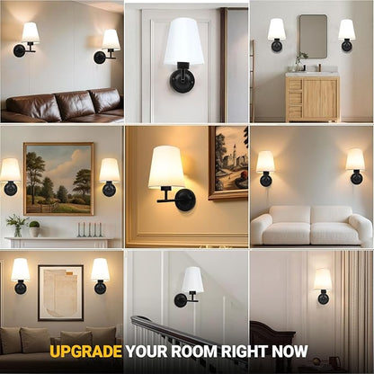 Battery Operated Wall Sconce Set of Two, Black Cordless Rechargeable Wall Lights with Remote and Timer, 12 RGB Colors Dimmable Wall Lamps for Bedroom Living Room Hallway