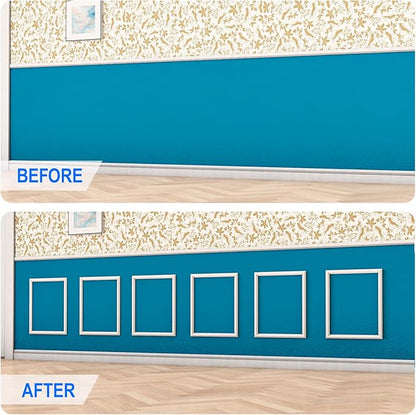 COUKIU Pre-Cut 6 Set Peel and Stick Wall Molding Trim Kit, 16" x20" Premade Wainscoting Panels, Self Adhesive Moulding Panel for Interior Walls Picture Frame