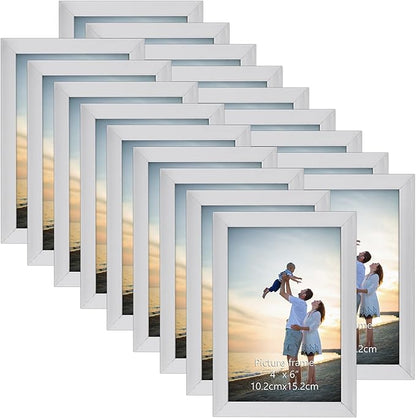 Hoikwo 18 Packs 4x6 Silver Multi Plastic Picture Frames Set with Plastic Cover for Family Photos, Artwork, Light Weight Bulk 4 by 6 Frames Pack for Wall Hanging and Table, Stylish Picture Frames