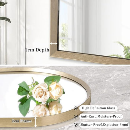 Bathroom Arched Wall Mirror Brushed Metal Vanity Wall Mounted Mirror for LivingRoom Bedroom Entryway Room Vanity Home Decor 28"x20"