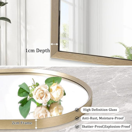 Bathroom Arched Wall Mirror Brushed Metal Vanity Wall Mounted Mirror for LivingRoom Bedroom Entryway Room Vanity Home Decor 28"x20"
