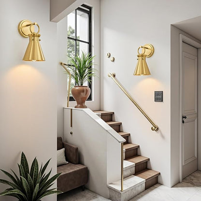 Gold Wall Sconce for Bathroom, Modern Vanity Light Fixtures, Wall Mount Lighting Farmhouse Wall Lights with 6 Inch Metal Lampshade for Bedroom Living Room Mirror Kitchen (Gold Metal, 1 Pack)