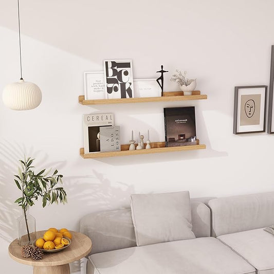 Floating Shelves for Wall 36 Inch - Natural Wood Picture Ledge Shelf Set of 2 - Solid Ash Wood Wall Shelves with Lip - Picture Shelf Photo Ledge