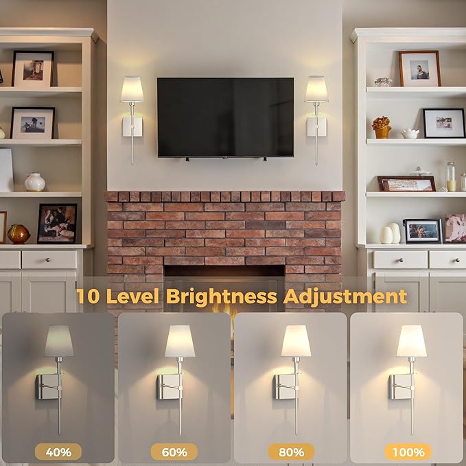 DORESshop Battery Operated Wall Sconce Set of 2, Nickel Rechargeable Wall Lights, Sconce Wall Decor Set of 2, 7 Colors Mode Wireless Sconces for Bedroom Living Room Hallway