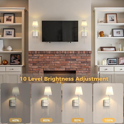 DORESshop Battery Operated Wall Sconce Set of 2, Nickel Rechargeable Wall Lights, Sconce Wall Decor Set of 2, 7 Colors Mode Wireless Sconces for Bedroom Living Room Hallway