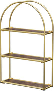 Crofy Gold Arched Frame Wall Shelf, Decorative 3 Tier Bathroom Wall Shelf with Walnut Finish Shelves and Robust Storage Capacity, 6