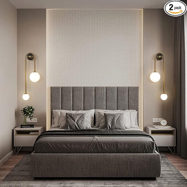 Modern Wall Sconce Set of 2 Mid Century Black Gold Wall Lamp with 2 Milk Glass Shade U-Shape Linear Wall Light for Bedside Dining Room Bathroom