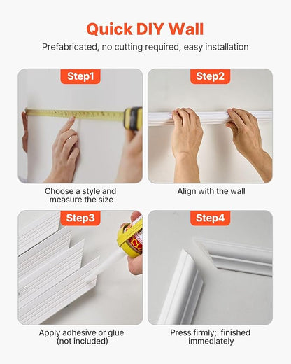 VEVOR Wall Molding 3 Pack, Wainscoting Panels Kit, Lightweight Paintable Polystyrene, Easy to Install, Waterproof Accent Wide Profile Trim for Interior Living Room, Bedroom,White (24x54 + 24x24 in)