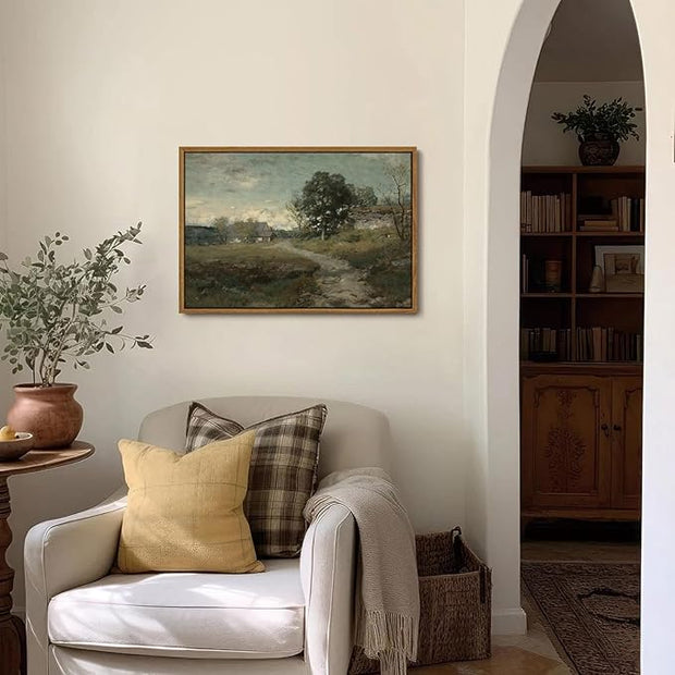 OIQArtOIQ Framed Vintage Landscape Wall Art French Country Cottage Natural Scenery Oil Painting Canvas Prints Farmhouse Fall Decor Aesthetic Pictures for Kitchen Bedroom Living Room Bathroom