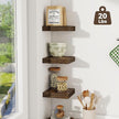 Fun Memories Small Floating Shelves for Wall - 8 Inch Square Wall Shelves with Invisible Brackets, Rustic Brown Shelves for Bathroom, Living Room, Bedroom, and Kitchen Decor, Set of 3