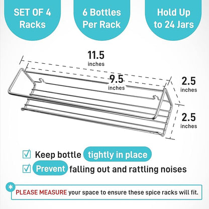 Spice Rack Wall Mounted 4 Tier – Space-Saving Kitchen Spice Organizer for Seasonings – Screw or Adhesive Hanging – Wall Mount Hanging Spice Rack for Wall, Cabinet, Pantry Door