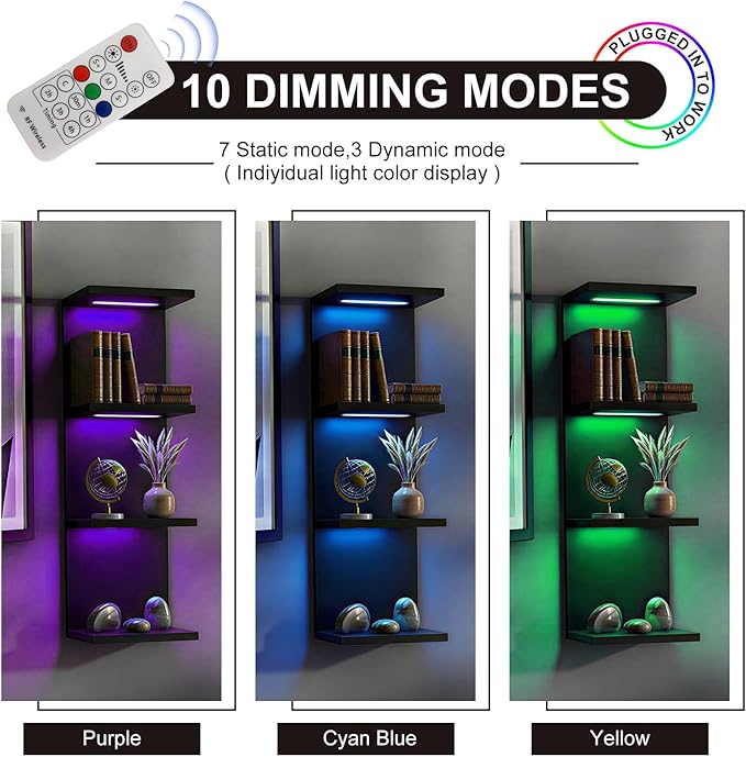 4-Tier Wall Shelf Unit with RGB Lights, Floating Lack Shelf for Home Decor, Wall Mounted Vertical Display Shelf for Bedroom Living Room Vanity, Black