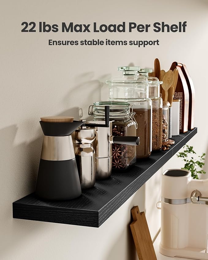 AMADA HOMEFURNISHING Floating Shelves for Wall, Wall Shelves for Living Room, Bedroom, Bathroom, Kitchen & Home Office Organization, Bathroom Shelves with Hidden Brackets, 22 lbs Max Load, AMFS44B
