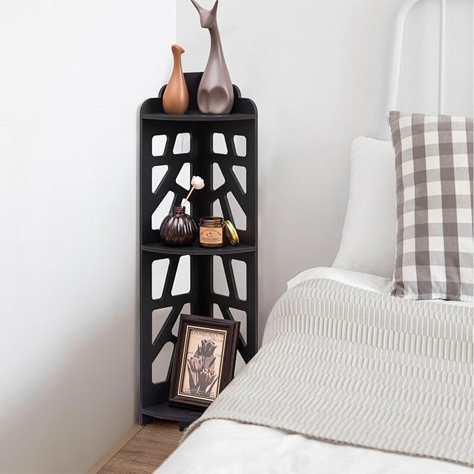 Corner Shelves,Corner Shelf Stand Waterproof Great for Bathroom Storage Tight Space,Small Shelf Stand Fit for Toilet Paper Holder Storage, Corner Tables for Small Space,Black