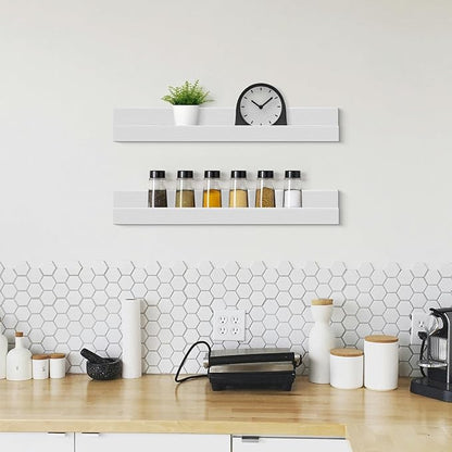 ZNZ Floating Wall Shelves for Home Decor, Durable PS Material Shelf, Strong One-Piece Design for Bedroom, Living Room, Office, Kitchen, Bathroom, Picture Ledge, White