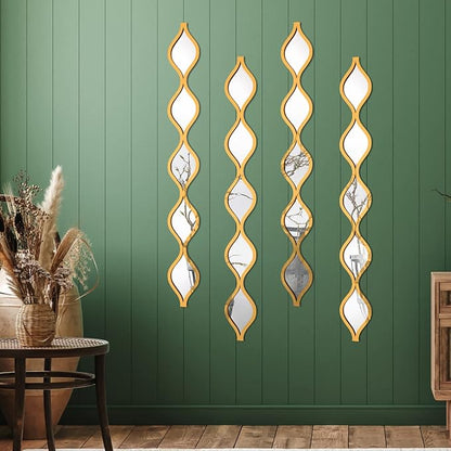 Qunclay Teardrop Mirror Wall Art Decorative Mirror Wall Decor Long Narrow Hanging Art for Apartment Living Room Bathroom Bedroom Entryway(Gold,4 Pcs)