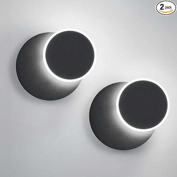 Modern LED Black Wall Sconces Set of Two Acrylic Wall Lights Lighting Fixture 6000K White Light 8W Dimmable Wall Lamp Round Sconces Wall Lighting for Living Room Bedroom Bedside Hallway