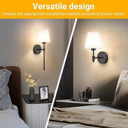 Peel and Stick Wall Sconces, Stick On Wall Sconce Set of 2, Battery Operated Wireless Wall Light, No Drill Adhesive Wall Lamp, Corn Bulb with 10000mAh Rechargeable Battery, Bedroom Wall Decor