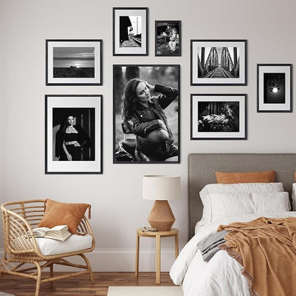 puthiac 16x24 Solid Oak Wood Picture Frame, No Mat, Wall Display Only, Vertical or Horizontal, Plexi Front, 3 Pack, Black