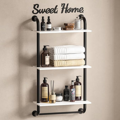 Wall Shelves 3-Tier, Bathroom Shelves Over Toilet, Rustic Industrial Pipe Shelf, Farmhouse Bathroom Decor, Floating Shelf Wall Decor for Bedroom, Living Room 17.3 inch, White