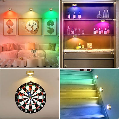 6Pcs Rechargeable Picture Lights,13 RGB Color Magnetic Led Wireless Art Display Light Battery Operated Wall Lights for Pictures with Remote Dimmable and Timer, for Picture Frame Paintings-RGB Gold