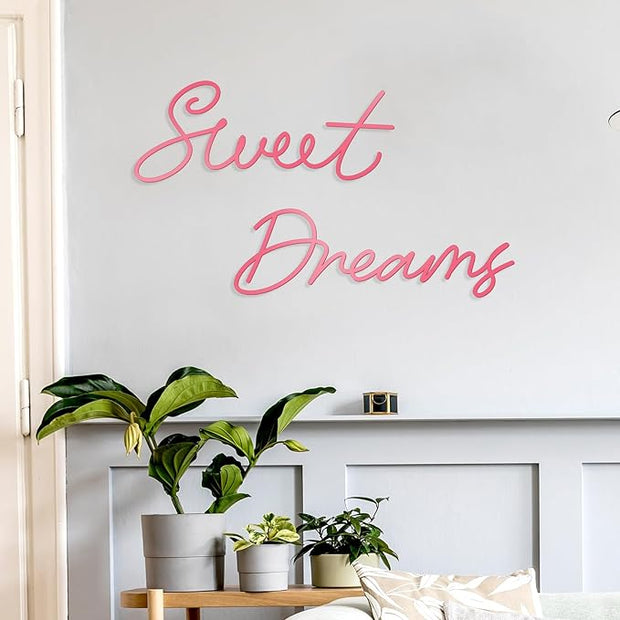 Zzbakress Sweet Dreams Wall Decor Metal Wall Art Large Modern Living Room Farmhouse Sign for Bedroom Black Metal Wall Art for Office and Home Wall Decor (Pink, Farmhouse)