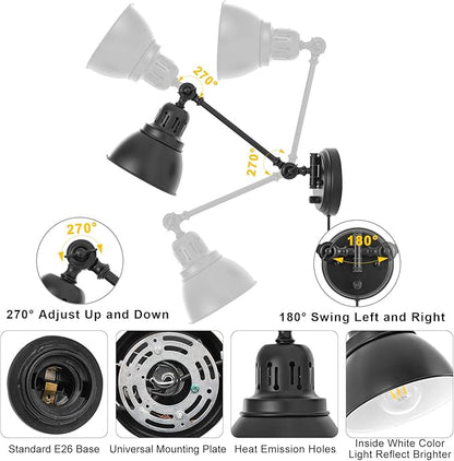 1 Pack Plug in Wall Sconce with Remote Control, Stepless Dimming & Stepless Colors 2700K-6500K, Plug in Wall Light, Swing Arm Wall Lamp with Night Light & Timer, LED Bulb Included