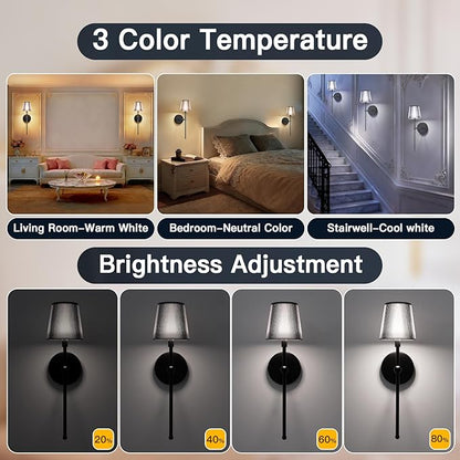 Battery Operated Wall Sconces Set of 2, Wireless Wall Sconce with Remote Dimmable Timer, Rechargeable 5200mAh, Cordless Wall Light for Bedroom Living Room, Hallway, Light Decor