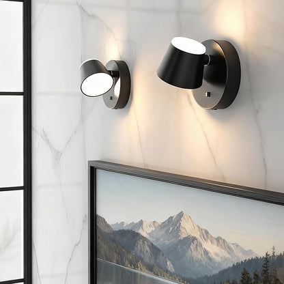 URSOLA Battery Operated Wall Sconce with Remote, LED Rechargeable Battery Wall Light with 9000mAh 3CCT and Dimmable Magnetic 360° Rotation Cordless Light for Bedroom（Black）