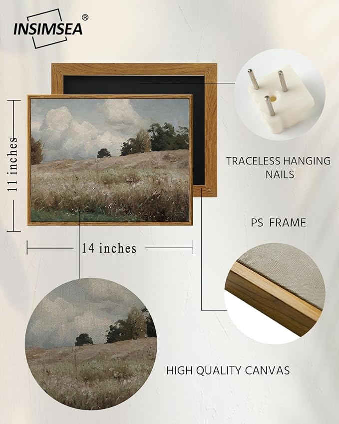 InSimSea Framed Canvas Wall Art Vintage Decor, Cornfield Countryside Scenery Rustic Farmhouse Wall Decoration, Country Decor Wall Art for Bedroom, Living Room Kitchen Bathroom, 11