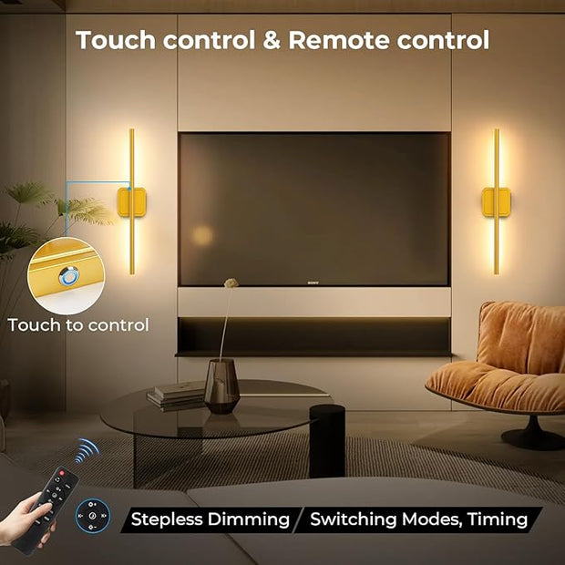 1 Pack Battery Operated Wall Sconce Detachable 360°Rotate, Wireless Wall Lamp 3000-6500K Dimmable, 10000mAh Rechargeable Wall Light for Bedroom, Living Room，28.3" Gold