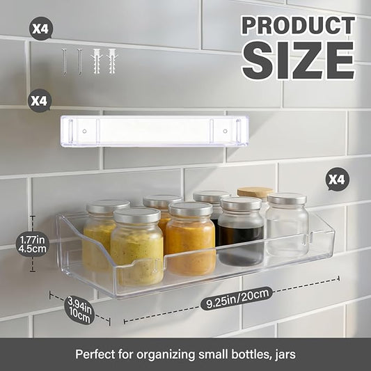 Clear Floating Shelves, Acrylic Shelves for Bathroom Organizers and Storage, Bathroom Shelf with Adhesive Shelf or Screws, Wall Mount Organizer for Shower Caddy,Room Decor, Kitchen, Living Room