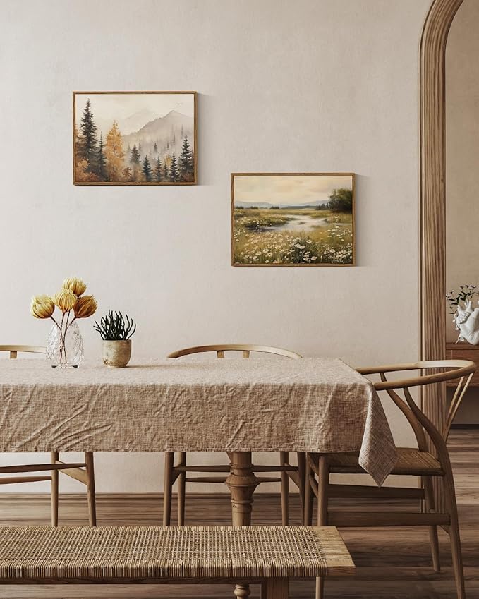 InSimSea Framed Canvas Wall Art Vintage Decor, Farmhouse Wall Decor for Living Room Bedroom Office Bathroom, Spring Landscape Wildflower Field Oil Painting Prints, Home Desk Decorations, 12x16inch
