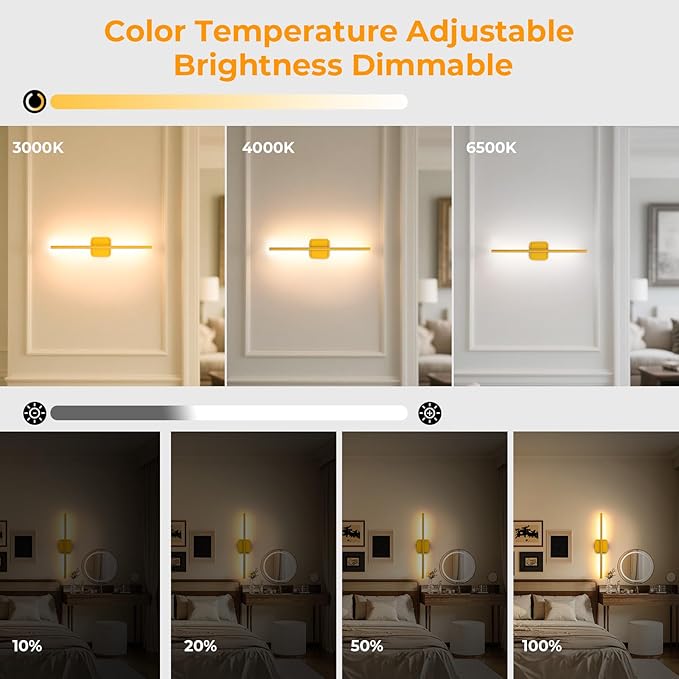 1 Pack Battery Operated Wall Sconce Detachable 360°Rotate, Wireless Wall Lamp 3000-6500K Dimmable, 10000mAh Rechargeable Wall Light for Bedroom, Living Room，28.3