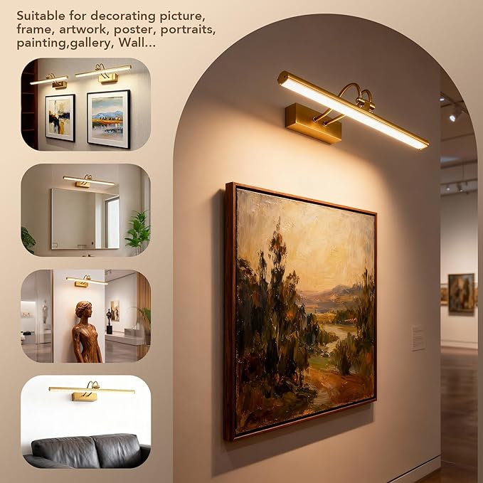 Picture Light,Picture Lights for Wall Cordless,16" Picture Lights with Timer and Dimmable,Battery Wall Lights for Display Gallery Painting Art Frame Portrait