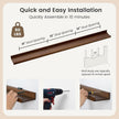 Picture Ledge Wall Shelves - Set of 3, 56 inches Width, Solid Pine Wood Rustic Floating Ledge Shelves for Kids' Room, Bedroom, Kitchen, Bathroom, Walnut