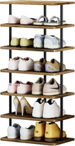 AZERPIAN Shoe Rack 7 Tier Vertical Storage Organizer Double Row Narrow Metal Slim Shelf Modern Free Standing Shoe Tower Saving Space for Closet Entryway Bedroom,Black+Rustic Brown