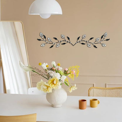 sxnzequnze 2 Pcs Metal Leaf Wall Art Crystal Bling Decorations Silver Leaves 3D Iron Handmade Home Decor Hanging Minimalist Accents Modern Set for Living Room Bathroom Bedroom Dining Room Hallway