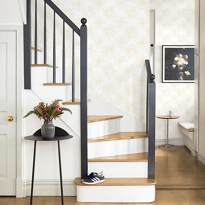 Boho Wallpaper Beige Wall Paper Peel and Stick Modern Beige and White Geometric Fireworks Contact Paper Renter Friendly Self-Adhesive Removable Bathroom Bedroom Laundry Room 17.3" × 197"