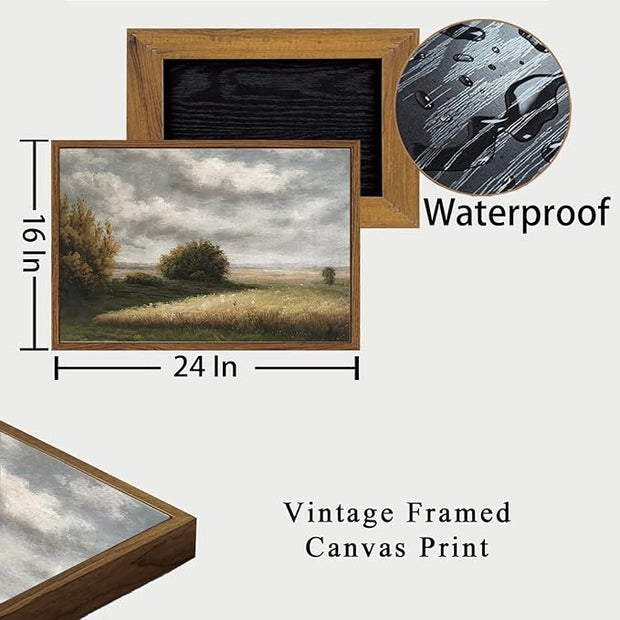 OIQArtOIQ Vintage Landscape Canvas Wall Art Framed Natural Scenery Painting Artwork Prints France Country Wilderness Farmhouse Decor Pictures Kitchen Bedroom Living Room Bathroom