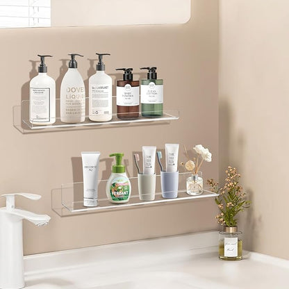 4 Pack Floating Shelves for Wall, 15" Acrylic Shelves for Room Decor, Book Shelf for Kids, Clear Hanging Display Shelf Organizer for Kitchen, Bedroom, Bathroon Organizers and Storage