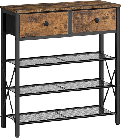 4 Tier Shoe Rack, Large Capacity Shoe Storage Organizer, Metal Shoe Shelf with Drawer and Wooden Top, for 16 Pairs of Shoes, for Entryway, Closet, Rustic Brown and Black SS24BR