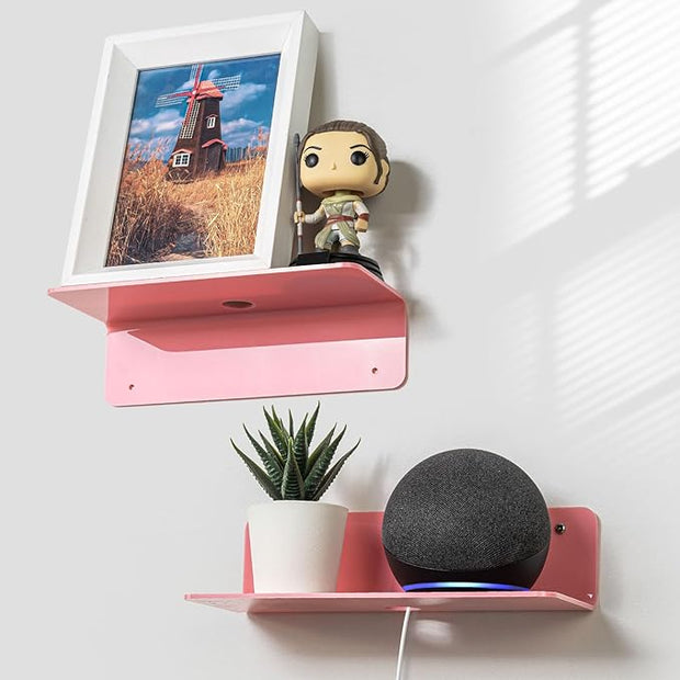 OAPRIRE Pink Acrylic Floating Shelves Set of 2 - Easily Expand Wall Space - Small Wall Shelf with Strong Adhesive for Bedroom, Kids' Room, Bathroom, etc