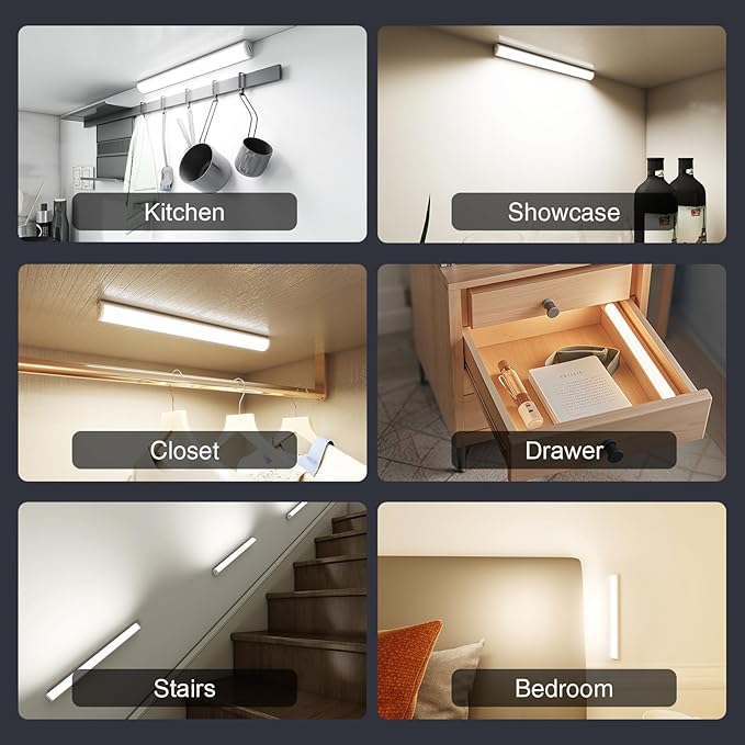 Under Cabinet Lighting Wireless with Remote,Rechargeable Battery Operated Closet Lights,3 Color Magnetic Dimmable led Strip Lights,Under Counter Lights for Kitchen,Shelf,Bedroom (White-2PCS, 20cm)