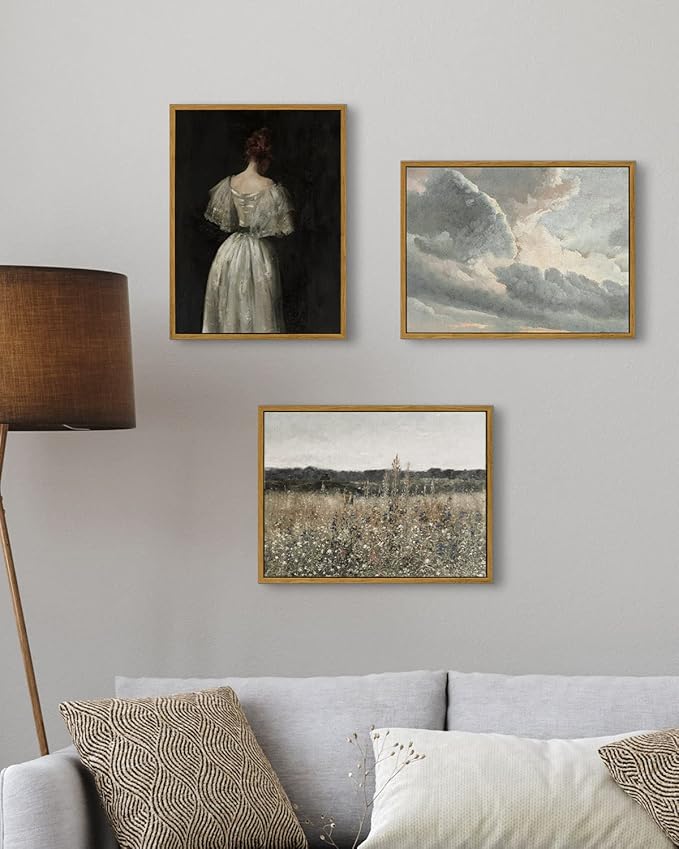 InSimSea Framed Canvas Wall Art Vintage Decor, Classical Oil Painting Canvas Prints Champ fleuri Vintage Wall Art for Home Room Bathroom Decor, 12