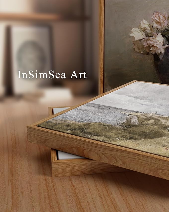 InSimSea Framed Canvas Wall Art, Vintage Decor - Coastal Landscape, Seaside Painting - Rustic Decorations for Living Room & Bedroom, 24